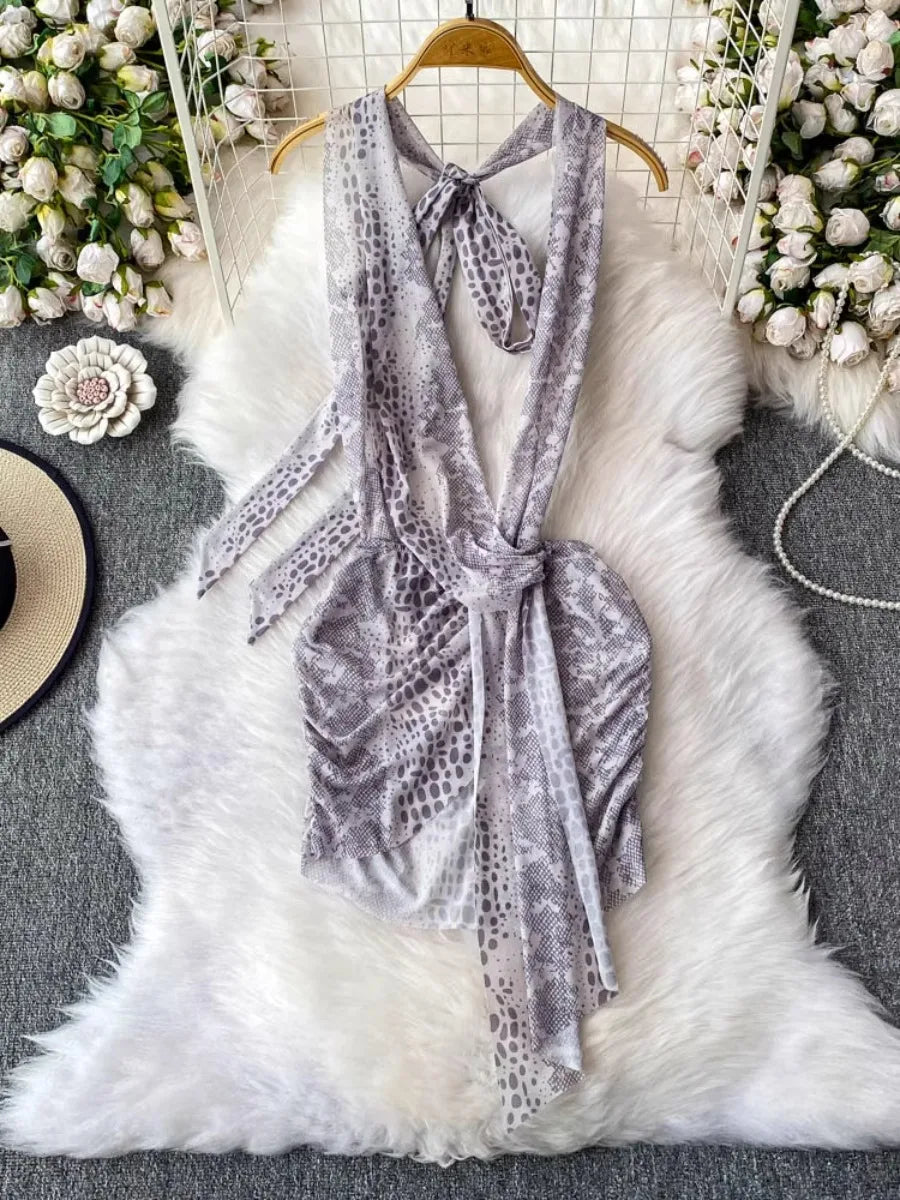 snakeskin halter dress Snakeskin Draped Halter Sleeveless Mini Dress