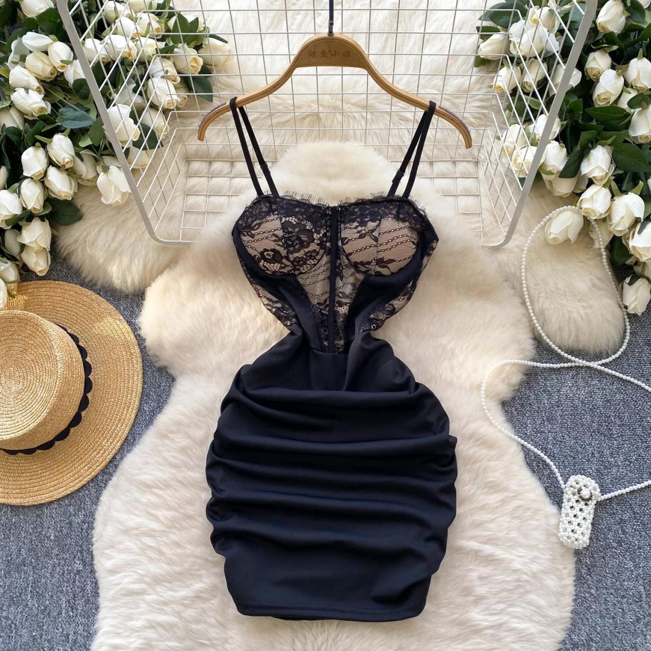black ruched spaghetti strap bodycon dress Black Ruched Spaghetti Strap Bodycon Dress