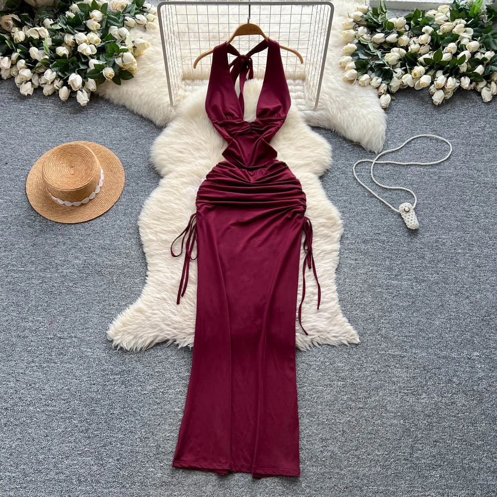 burgundy halter neck maxi dress ASOS DESIGN embellished halterneck maxi dress in burgundy