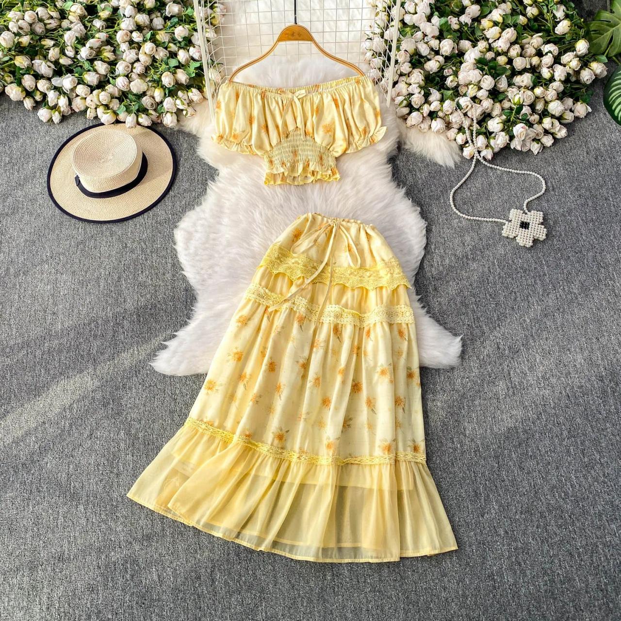 yellow ruffle off the shoulder maxi dress Women Off Shoulder Puff Sleeve Maxi Dress Smocked Waist Ruffle Long Summer  Dress : Target