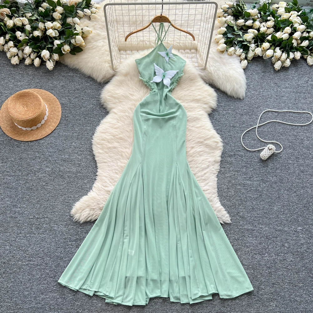 butterfly green dress Mint Halter Backless Maxi formal sage green dress