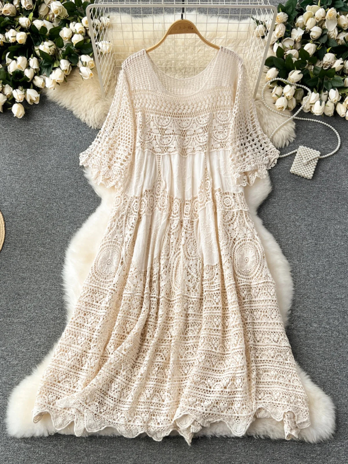 Cream Lace Vintage Style Midi Summer Dress on Luulla