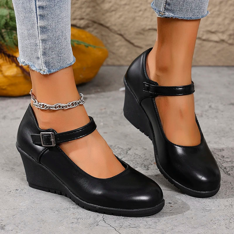 black wedge heel dress shoes Aerosoles Roma Women's in Black/Black Faux Soft Leather, Size: 7.5, Medium Width Other Materials. Azalea WANG Aicha Black Wedge