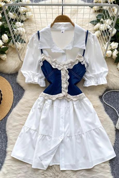knee length dresses for ladies Charcoal Washed Denim Lace Up Bodice Mini Dress main image 1