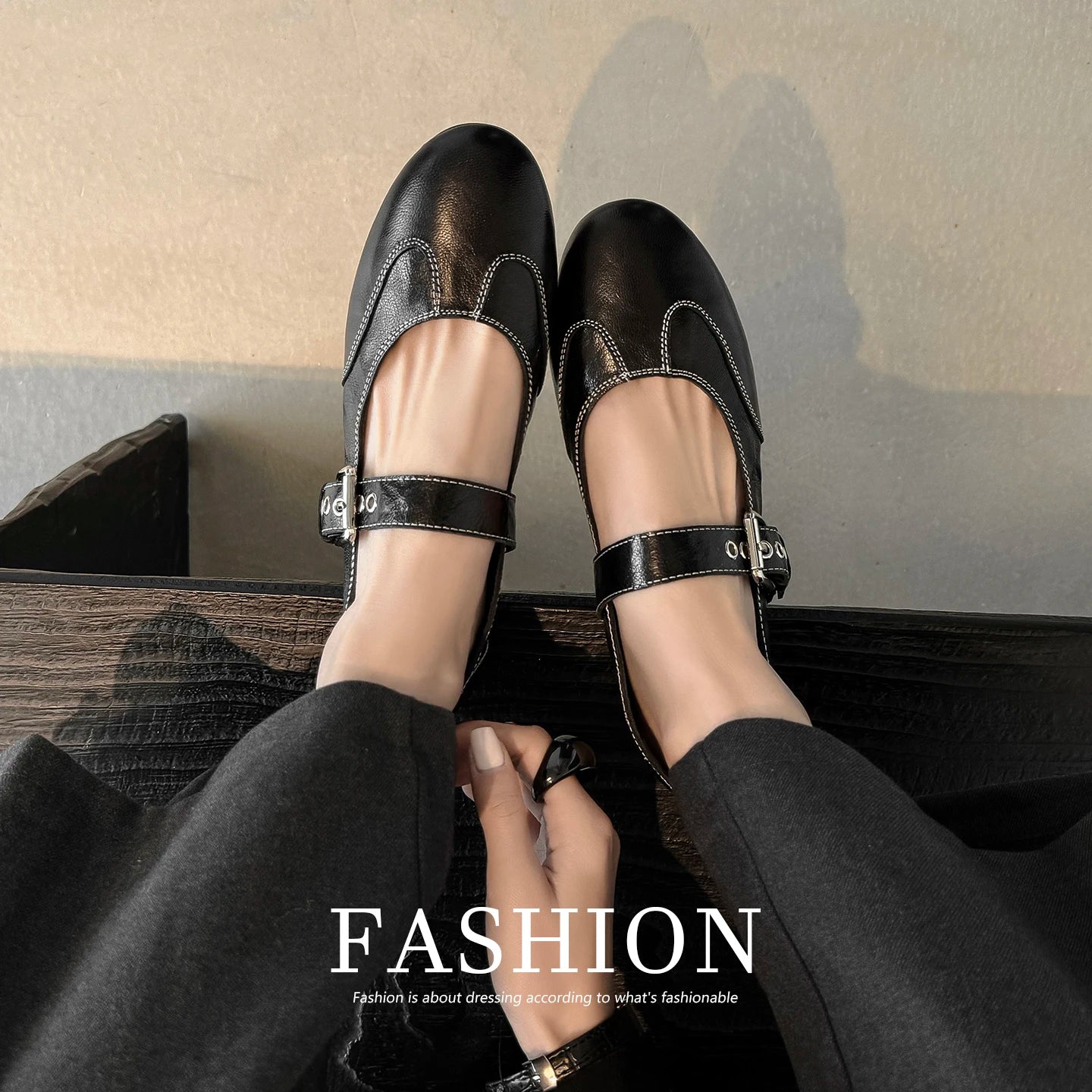 Black Leather Mary Jane Shoes With Buckle Straps on Luulla